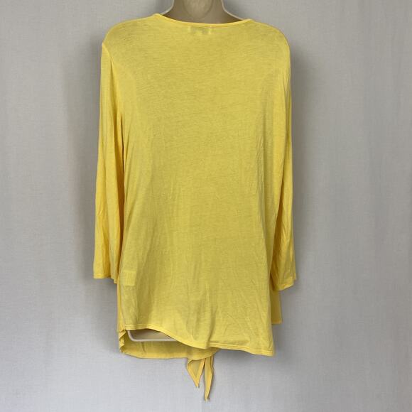 Joseph A. Top Womens Large Butter Yellow Sheer Chiffon Tie Front Layered TwoFer - Picture 6 of 12